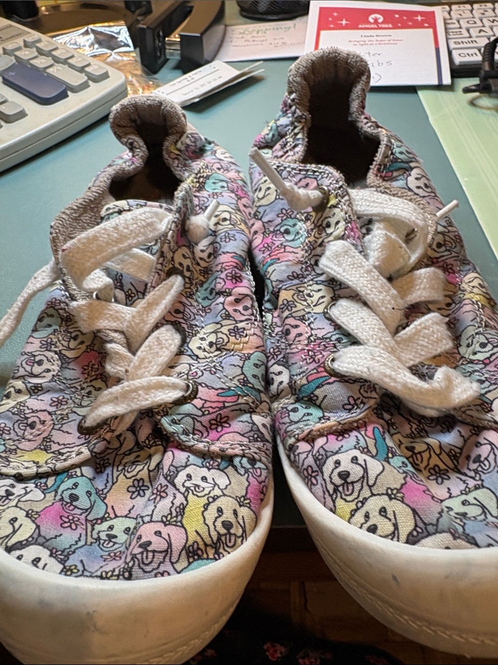 BOBS from Skechers Pastel Multi Dog-Print Canvas Sneakers with White Laces. Sz 9